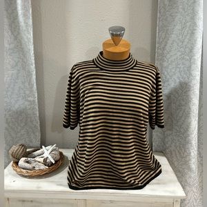 Sag Harbor- Tan with Black Stripes Short Sleeve Summer Sweater